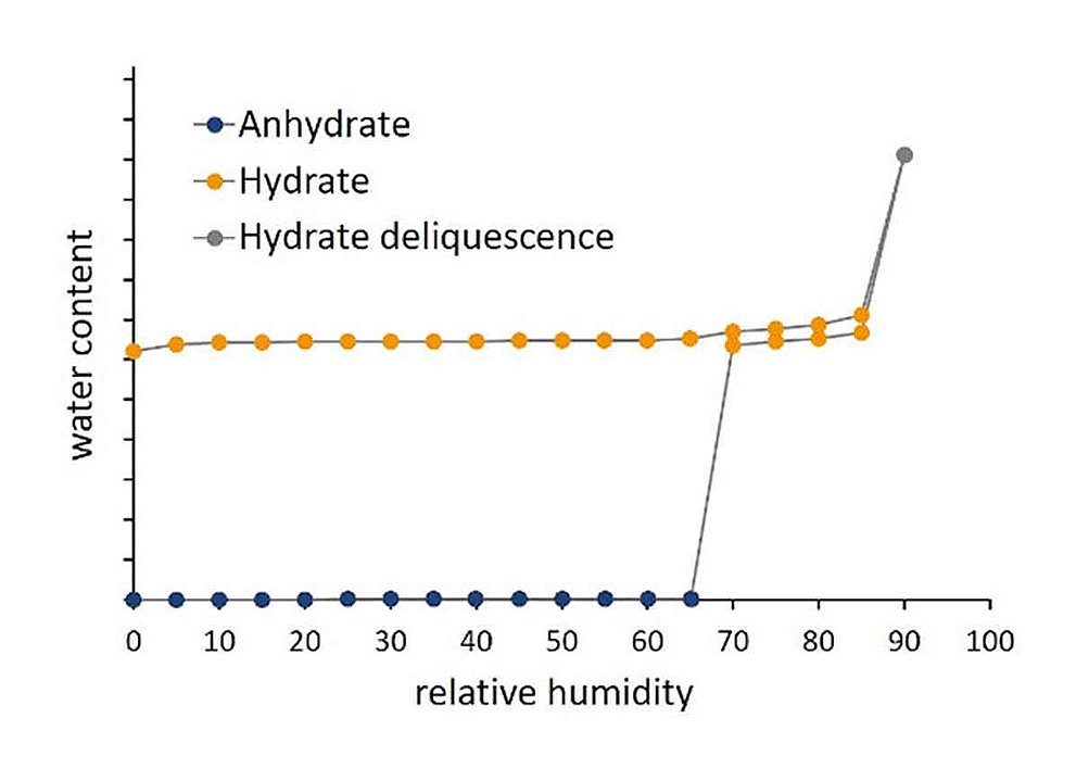 Sorptionsisotherme von L-Lysin-HCl zeigt Hydratbildung bei verschiedenen Luftfeuchtigkeitsstufen